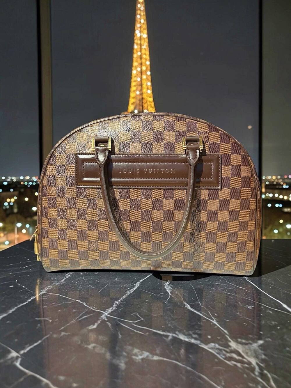 Louis Vuitton Damier Ebene Nolita Satchel Handbag Brown MINT